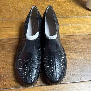 Easy Spirit Duff Leather Slip-On Casuals Perforated Lightweight Black 12m New